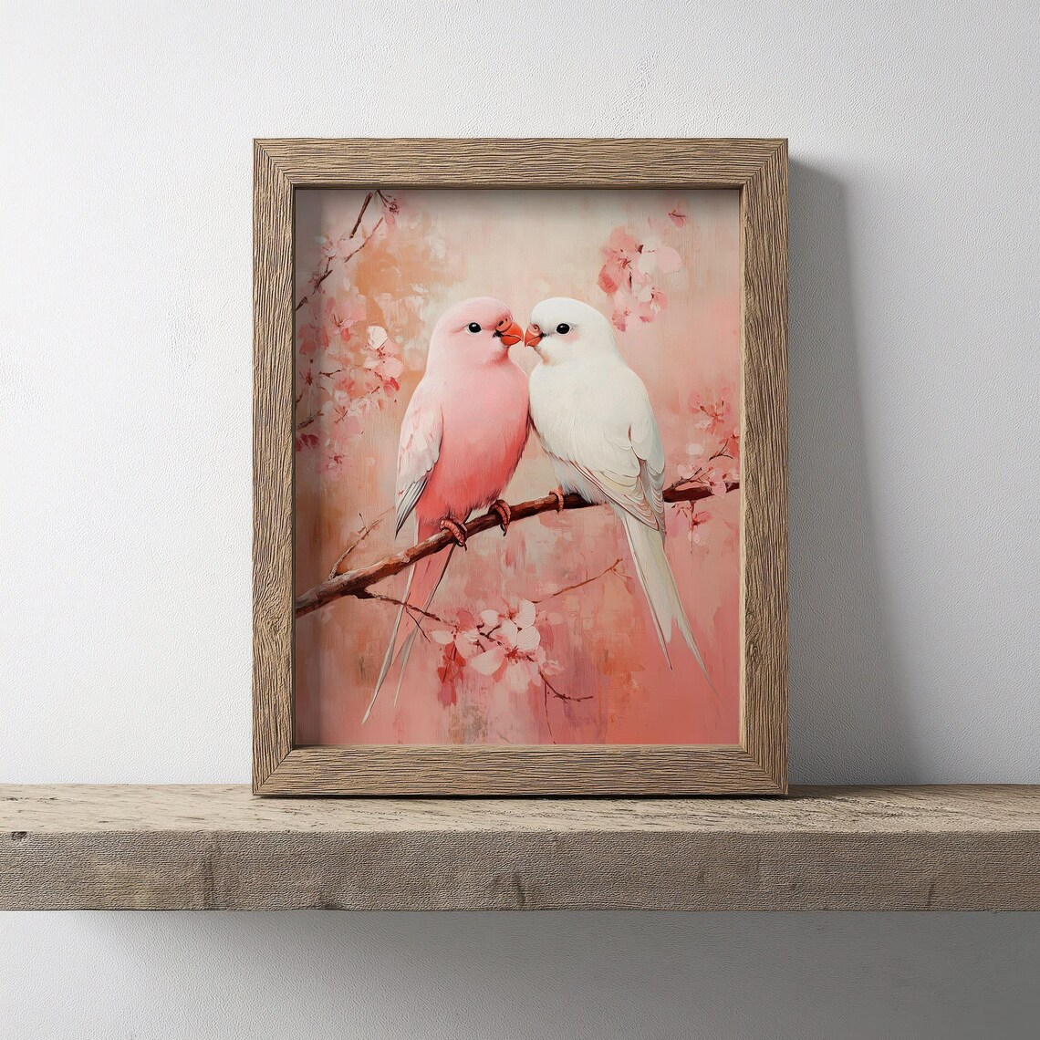 Pink Love Birds On Branch Art Print, Valentine Decor - Image 2