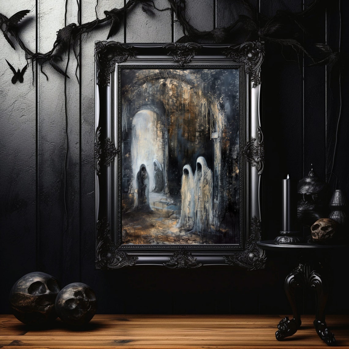 Hooded Ghosts in a Dark Stone Archway Gothic Painting Art Poster - Image 8