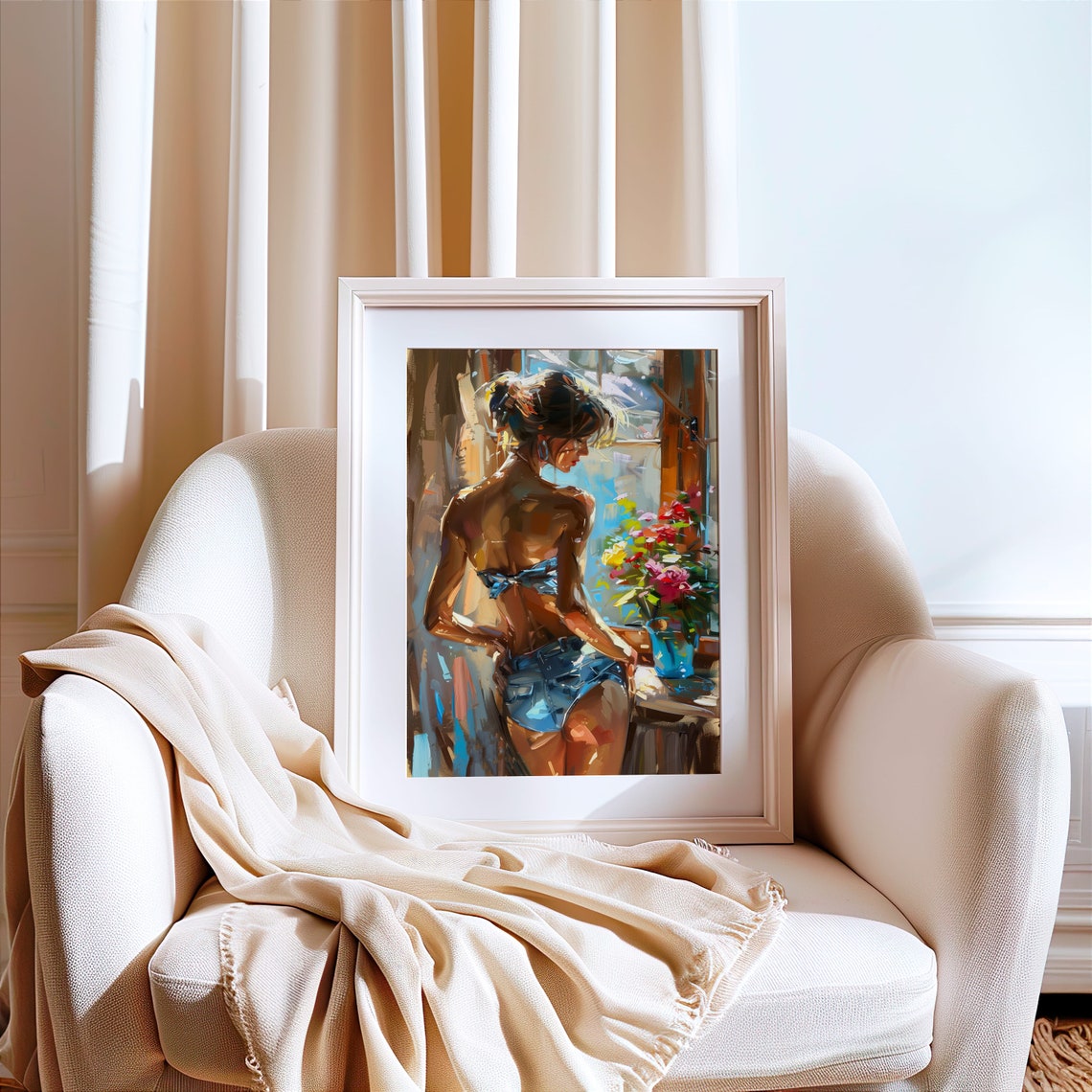 Woman in Denim Shorts by Window Impressionist Painting Poster - Image 7