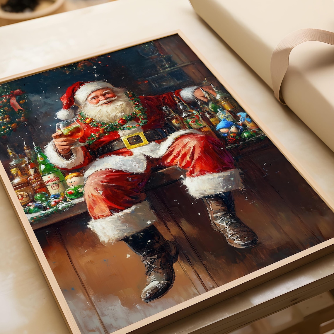 Funny Santa Claus Drinking Art Christmas Print - Image 4