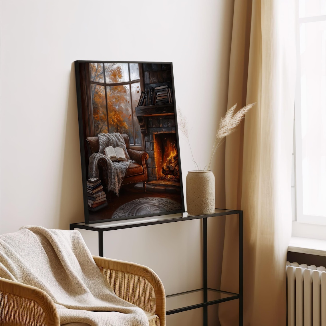 Cozy Autumn Reading Nook Art Print, Rustic Decor - Image 4
