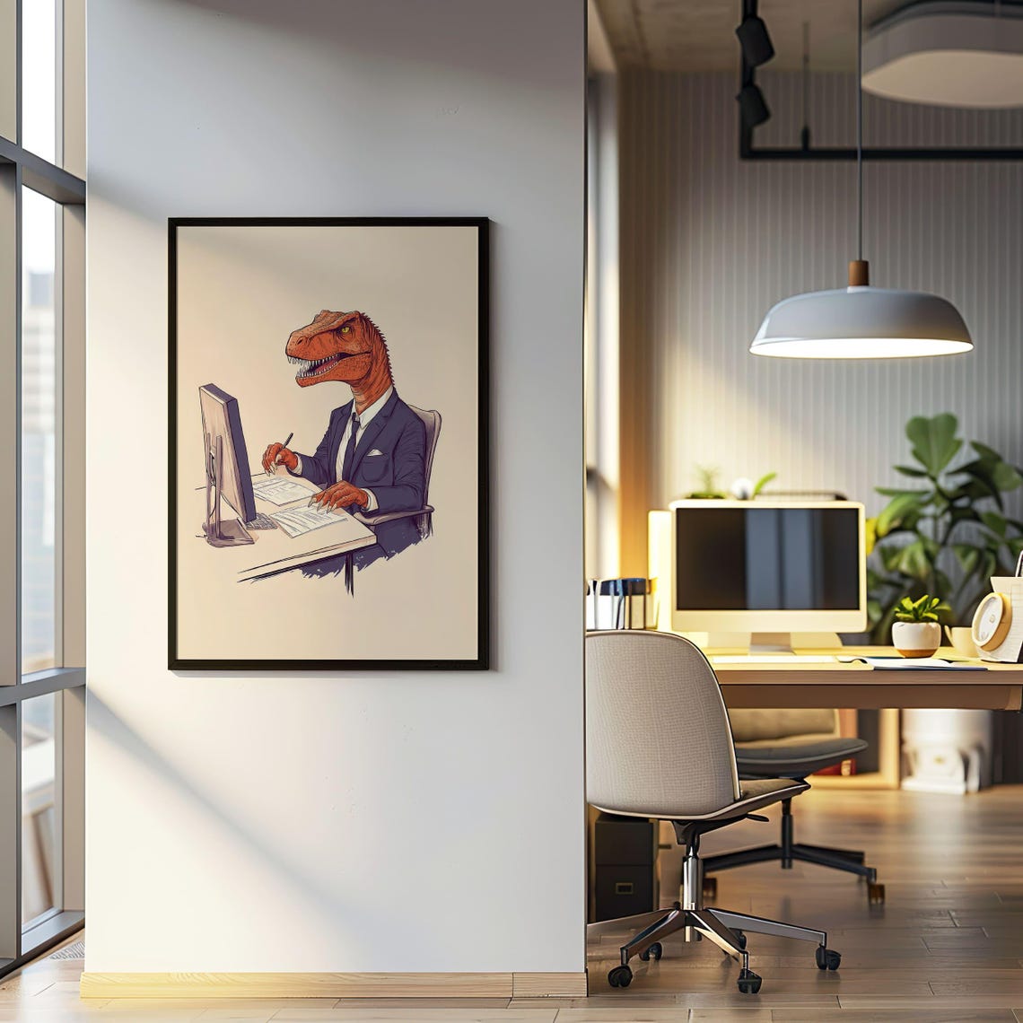 Funny T Rex In Suit Office Dinosaur Humor Workplace Art Poster - Image 4