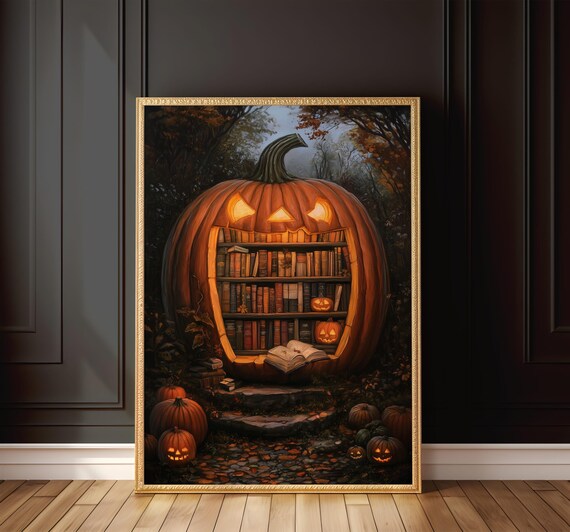 Giant Jack-O-Lantern Secret Library Halloween Spooky Books Poster
