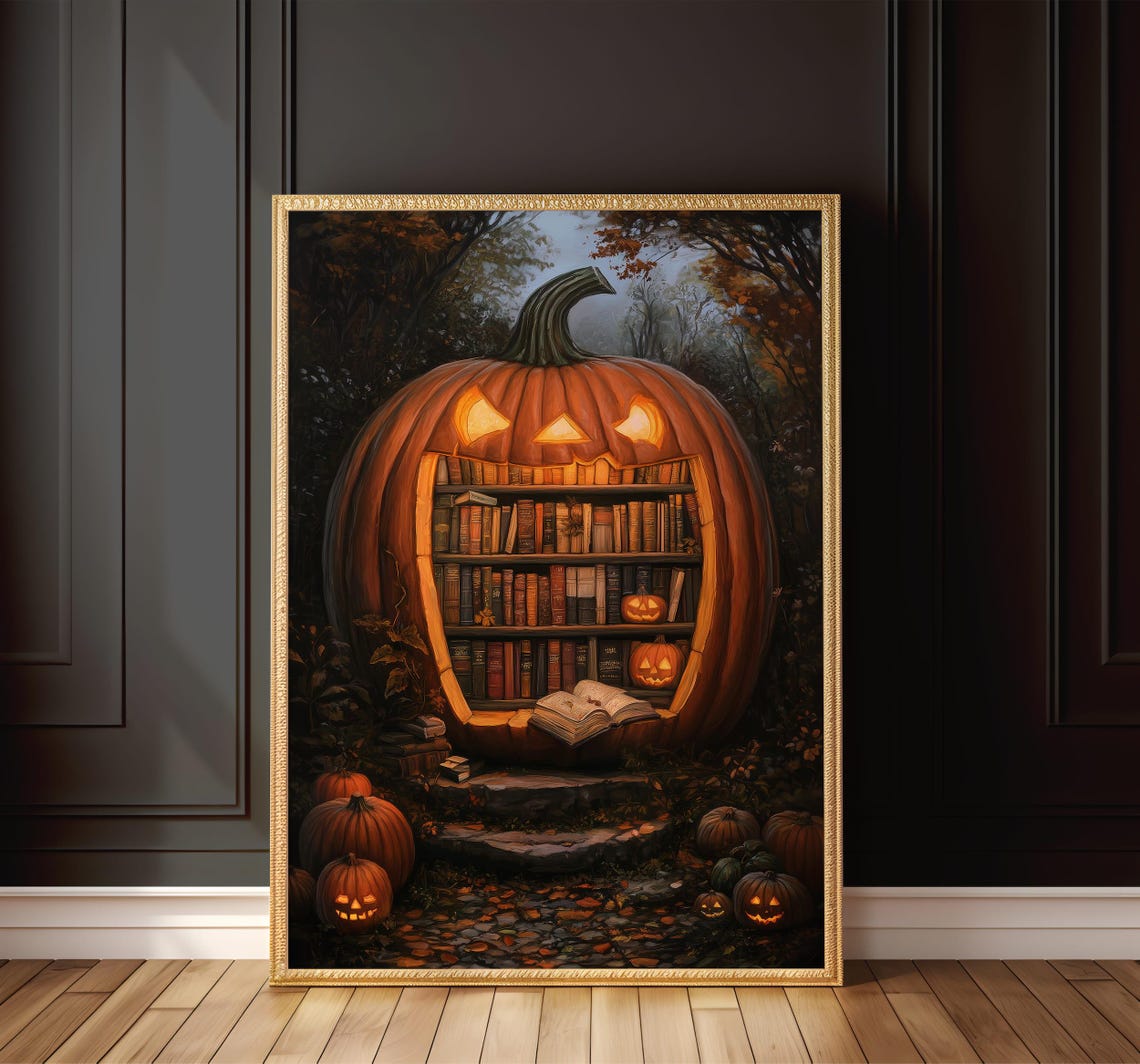 Giant Jack-O-Lantern Secret Library Halloween Spooky Books Poster