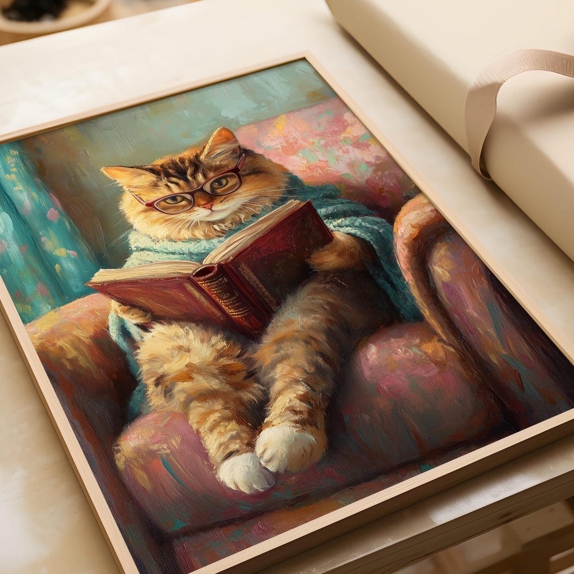 Cozy Ginger Tabby Cat Reading a Book in an Armchair Art Poster - Image 5