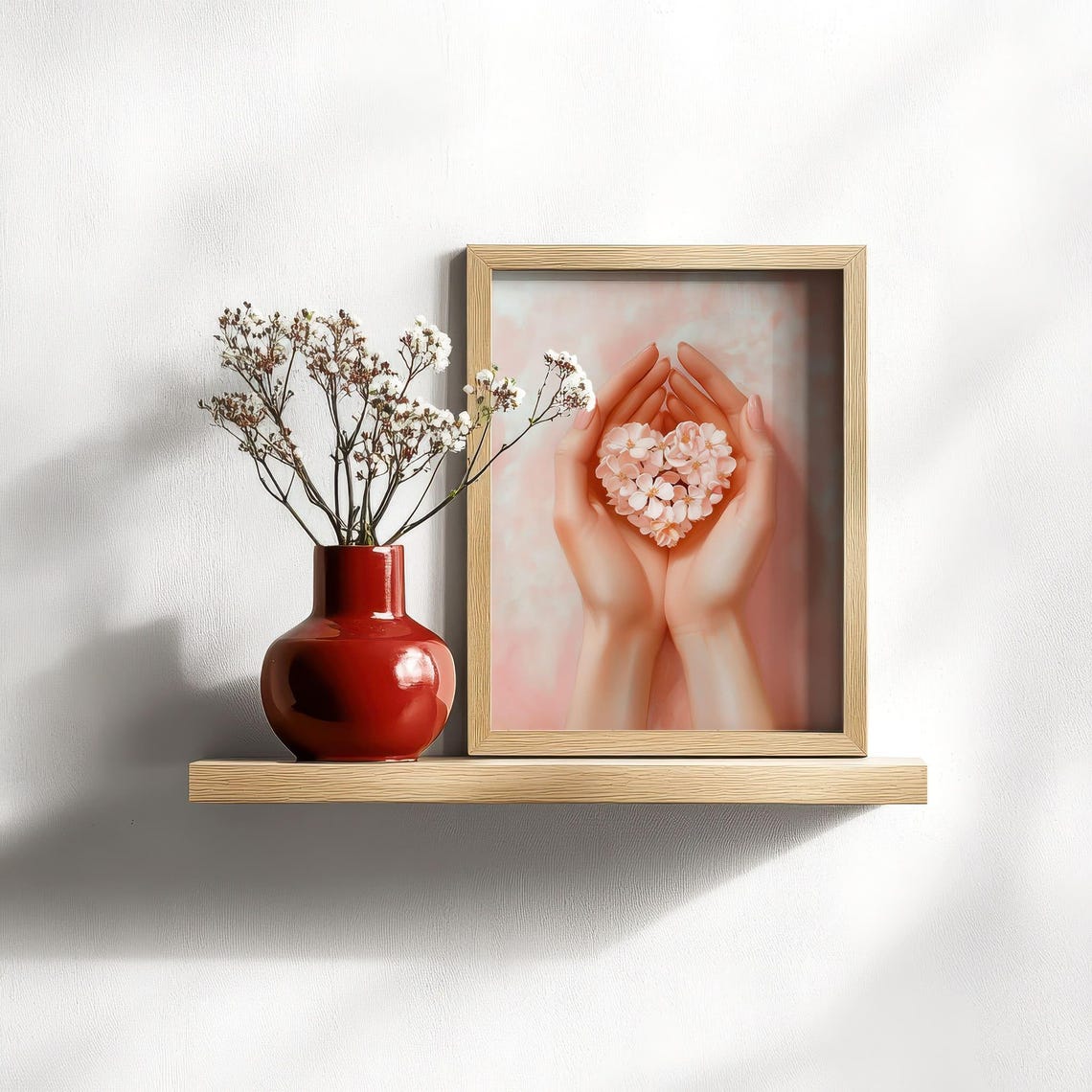 Two Cupped Hands Holding Heart Of White Blossoms Soft Pink Poster - Image 2