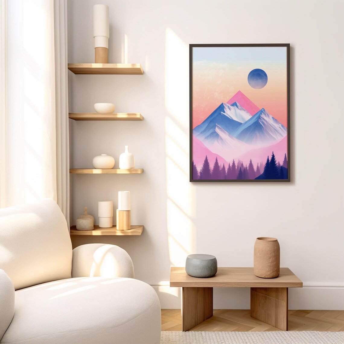 Abstract Mountain Pastel Landscape, Modern Nature Art - Image 3