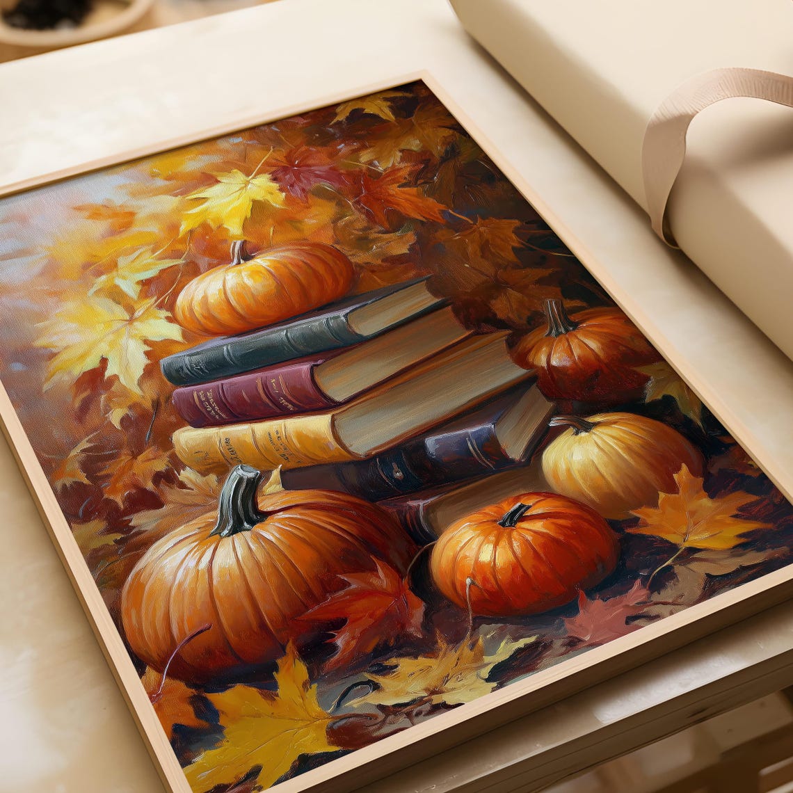 Pumpkin and Book Stack Autumn Harvest Still Life Fall Decor Art Poster - Image 6