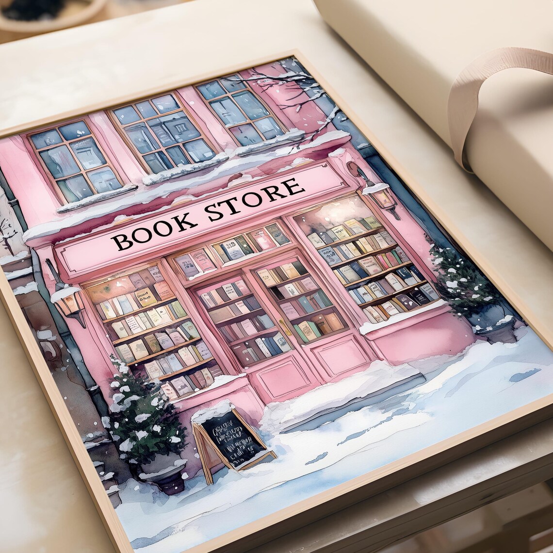 Winter Bookstore Cozy Christmas Bookshop Art Print - Image 4
