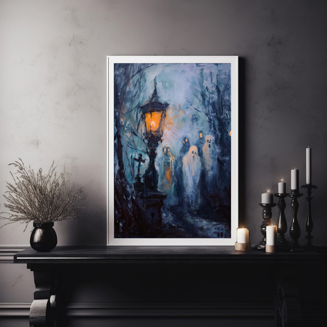 Ghosts By A Glowing Lantern In A Dark Forest Haunted Art Poster - Image 6