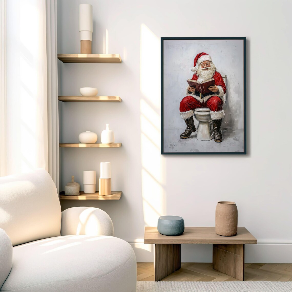 Funny Santa Bathroom Art, Humorous Christmas Print - Image 6