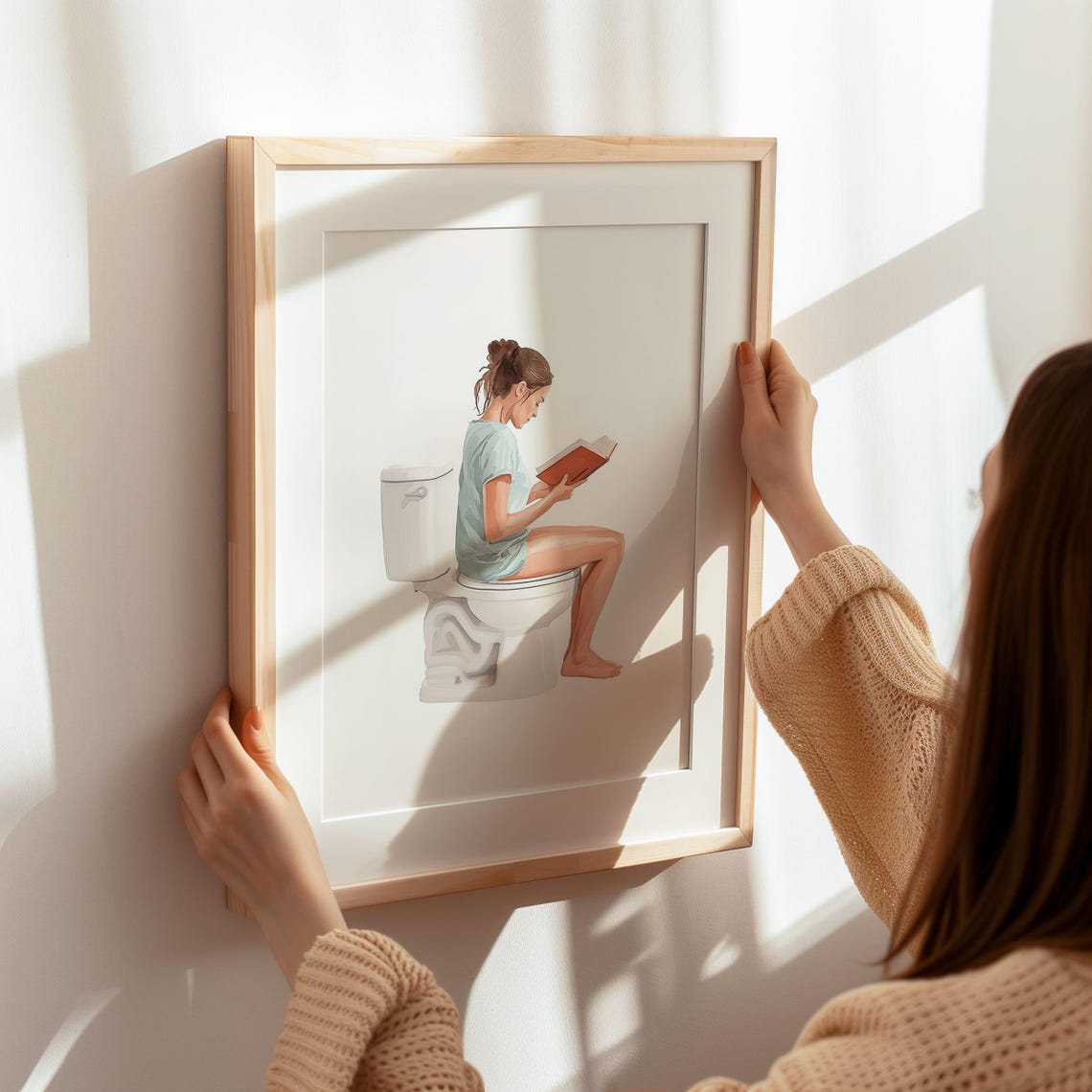 Woman Reading On Toilet Mint Shirt Funny Bathroom Humor Poster - Image 6