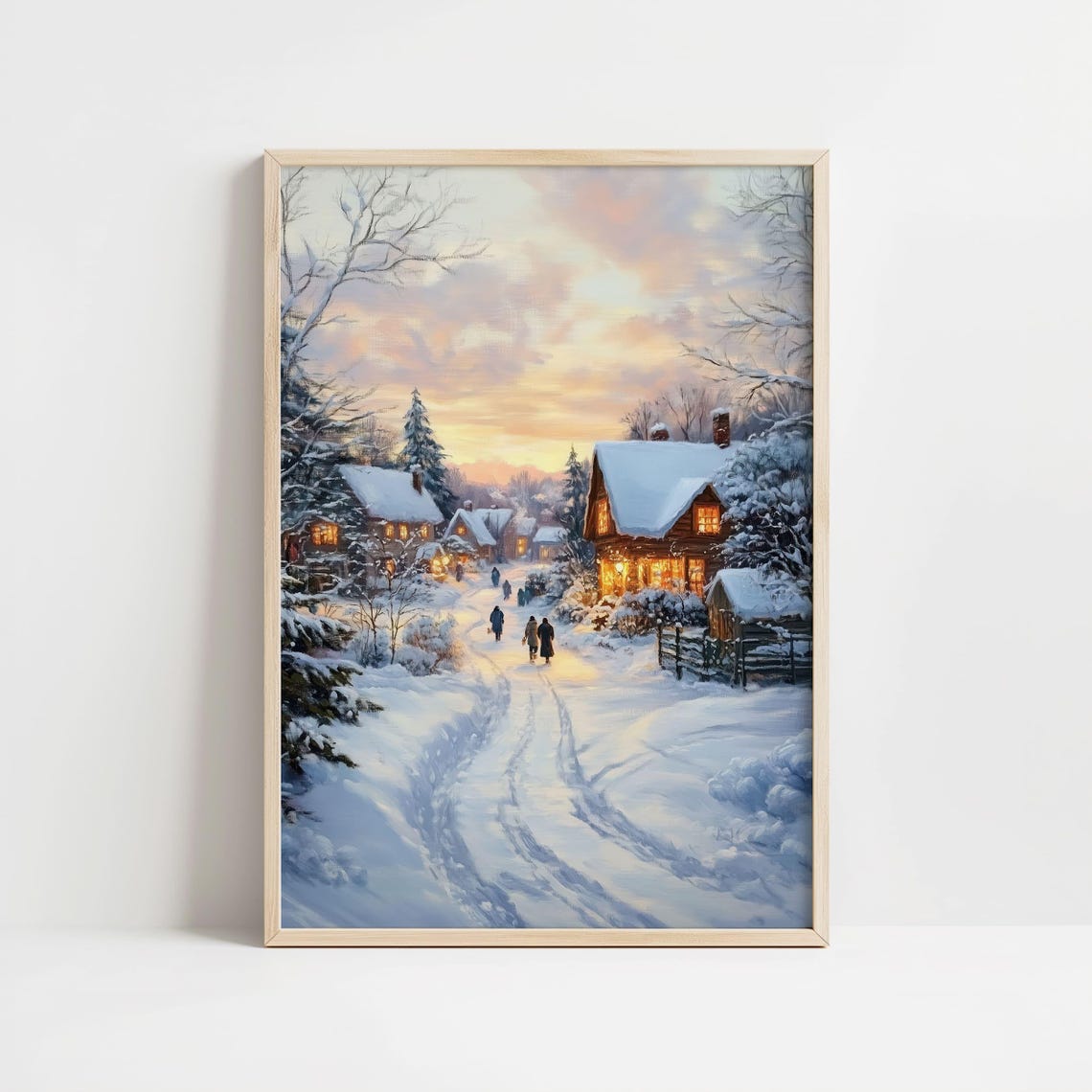 Cozy Snowy Village Street at Dusk With Glowing Cottages Poster - Image 8