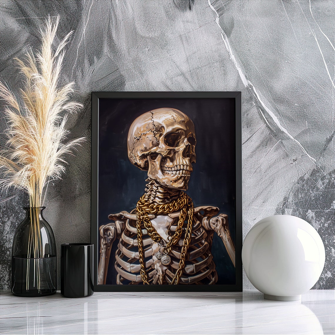 Luxury Skeleton Wearing Gold Chains Gothic Dark Aesthetic Art Poster - Image 8