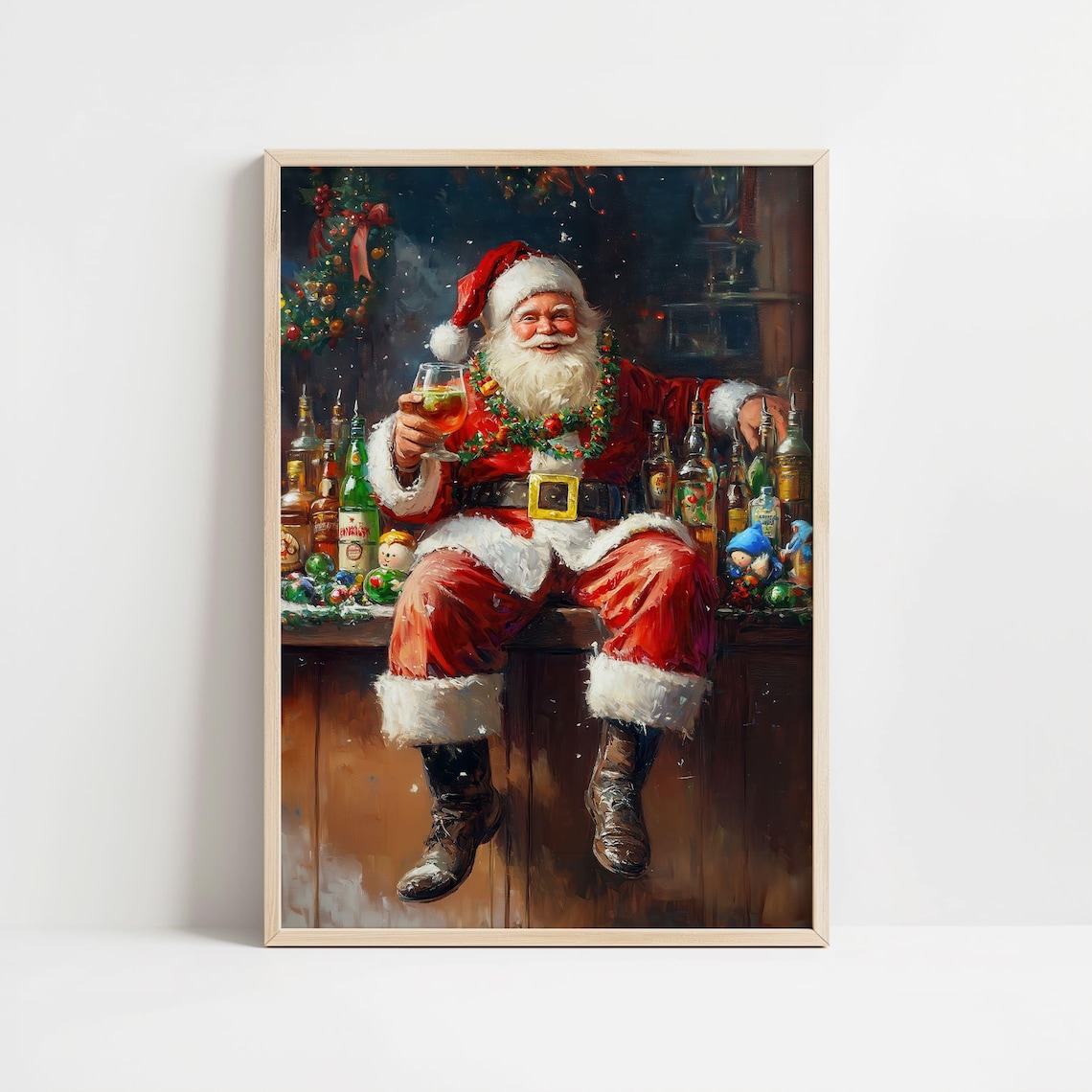 Funny Santa Claus Drinking Art Christmas Print - Image 8