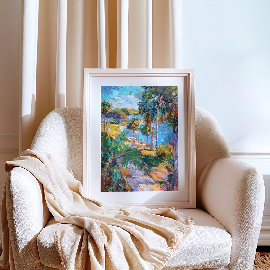 Tropical Palm Lagoon Vibrant Colorful Nature Painting Art Poster - Image 7