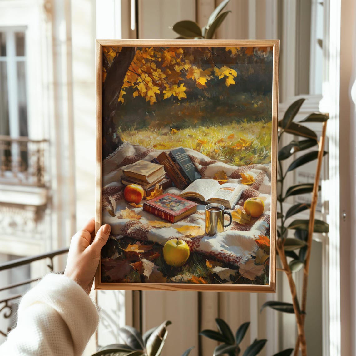 Autumn Book Picnic Under Golden Maple Tree Fall Reading Poster - Image 3