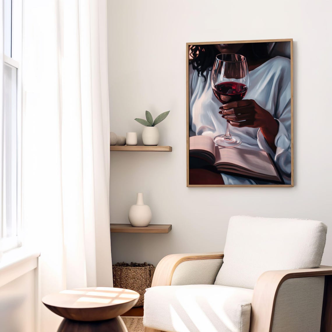 Woman Reading With Red Wine Bookish Evening Painting Gift Poster - Image 6