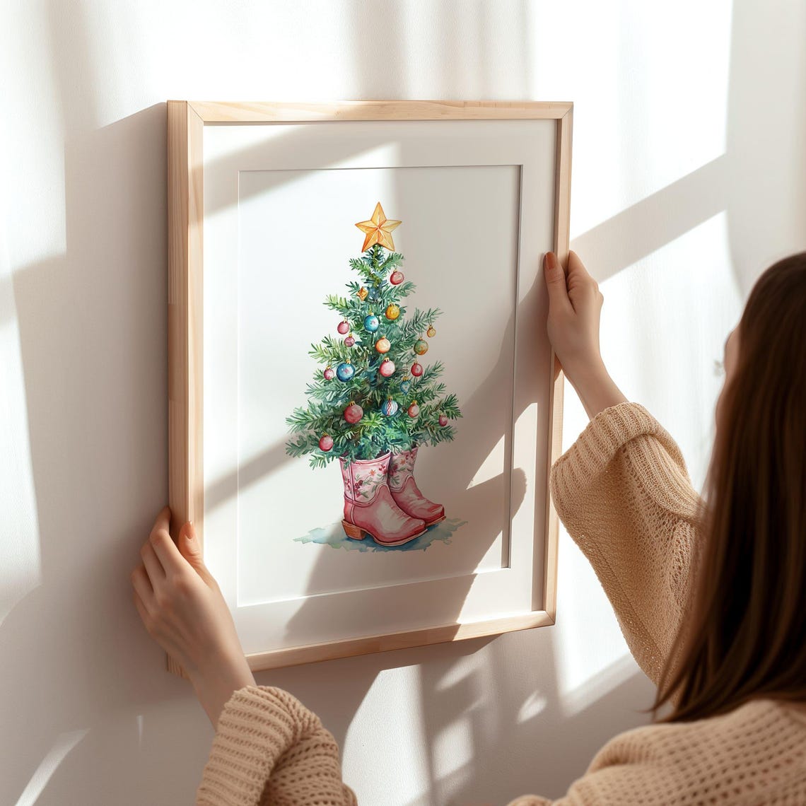 Christmas Tree In Pink Cowboy Boots Western Holiday Art Poster - Image 5