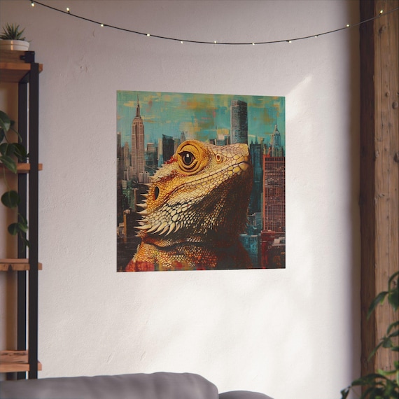 Watercolor Metropolitan Bearded Dragon, Urban Reptile Art Print