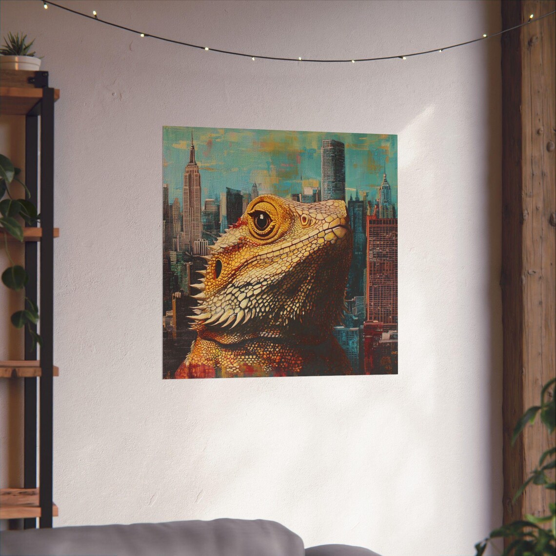 Watercolor Metropolitan Bearded Dragon, Urban Reptile Art Print