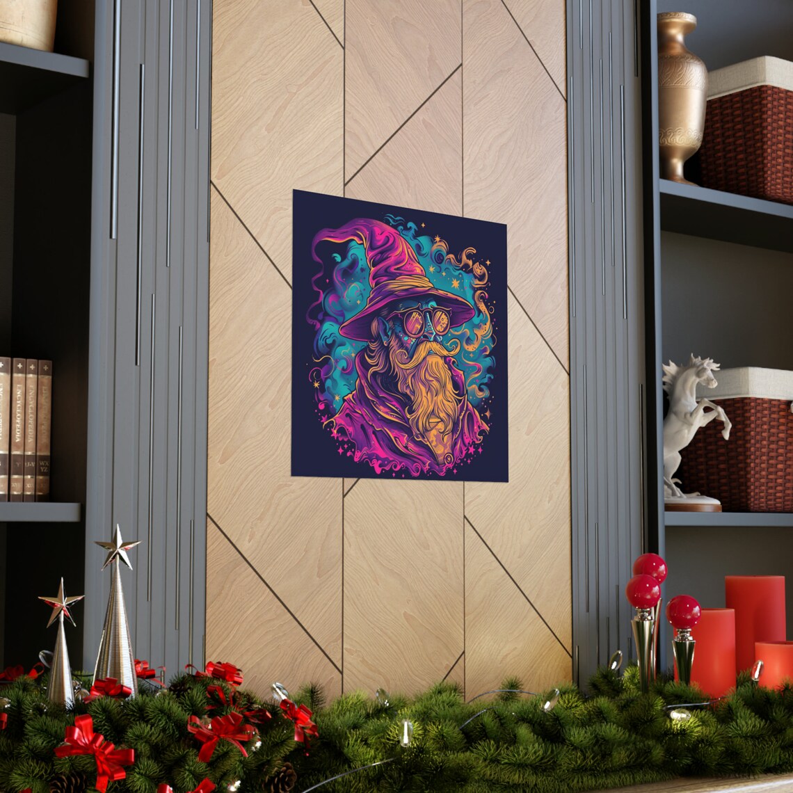 Trippy Vintage Wizard Poster, Handlebar Mustache Wizard - Image 2