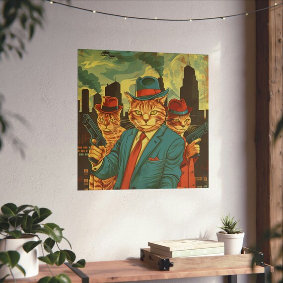 Gangsta Kitty Cat Humor Poster, Cats in Suits