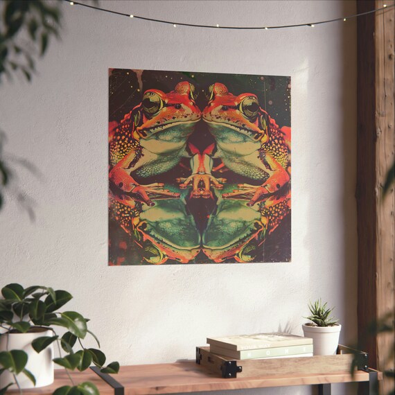 Vintage Trippy Red Tree Frog Poster, Psychedelic Animal