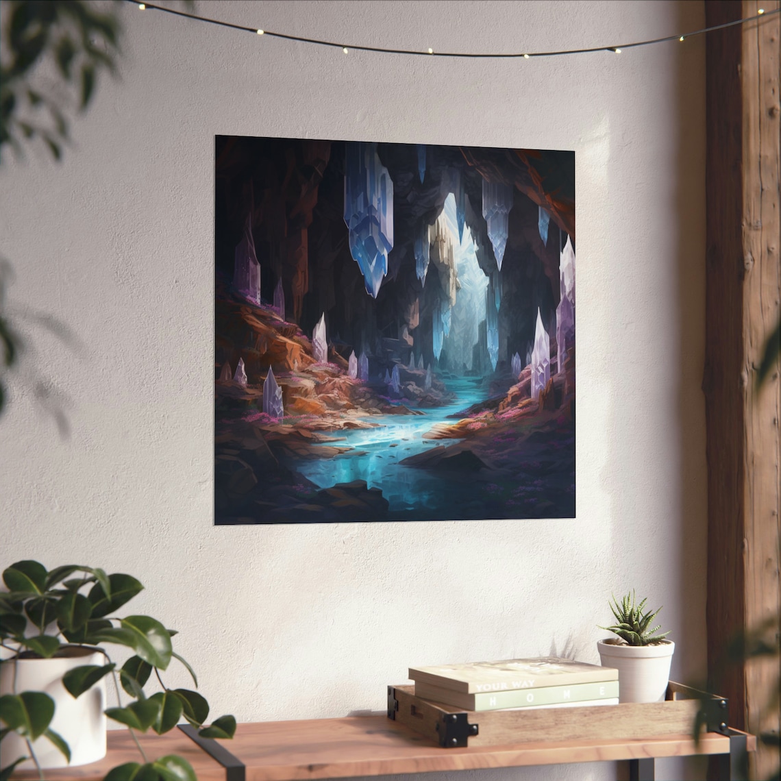 River Flowing Through Crystal Cave, Cave Decor Poster
