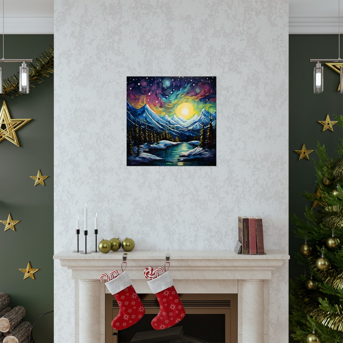 Post Impressionism Snowcapped Mountains Under The Northern Lights - Image 2