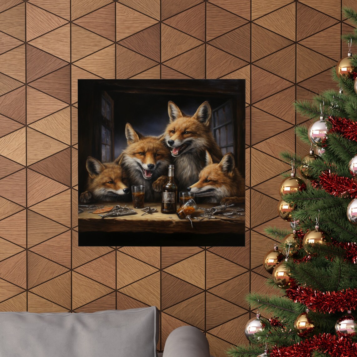 Foxes Drinking Animal Humor Poster, Man Cave Decor - Image 4