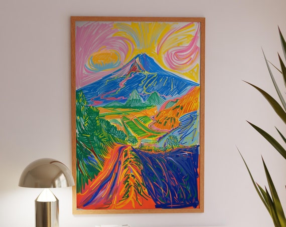 Colorful Mountain Landscape Art Print Modern Wall Decor Vibrant And Fun Home Decor Nature Themed Art Abstract Mountain Painting