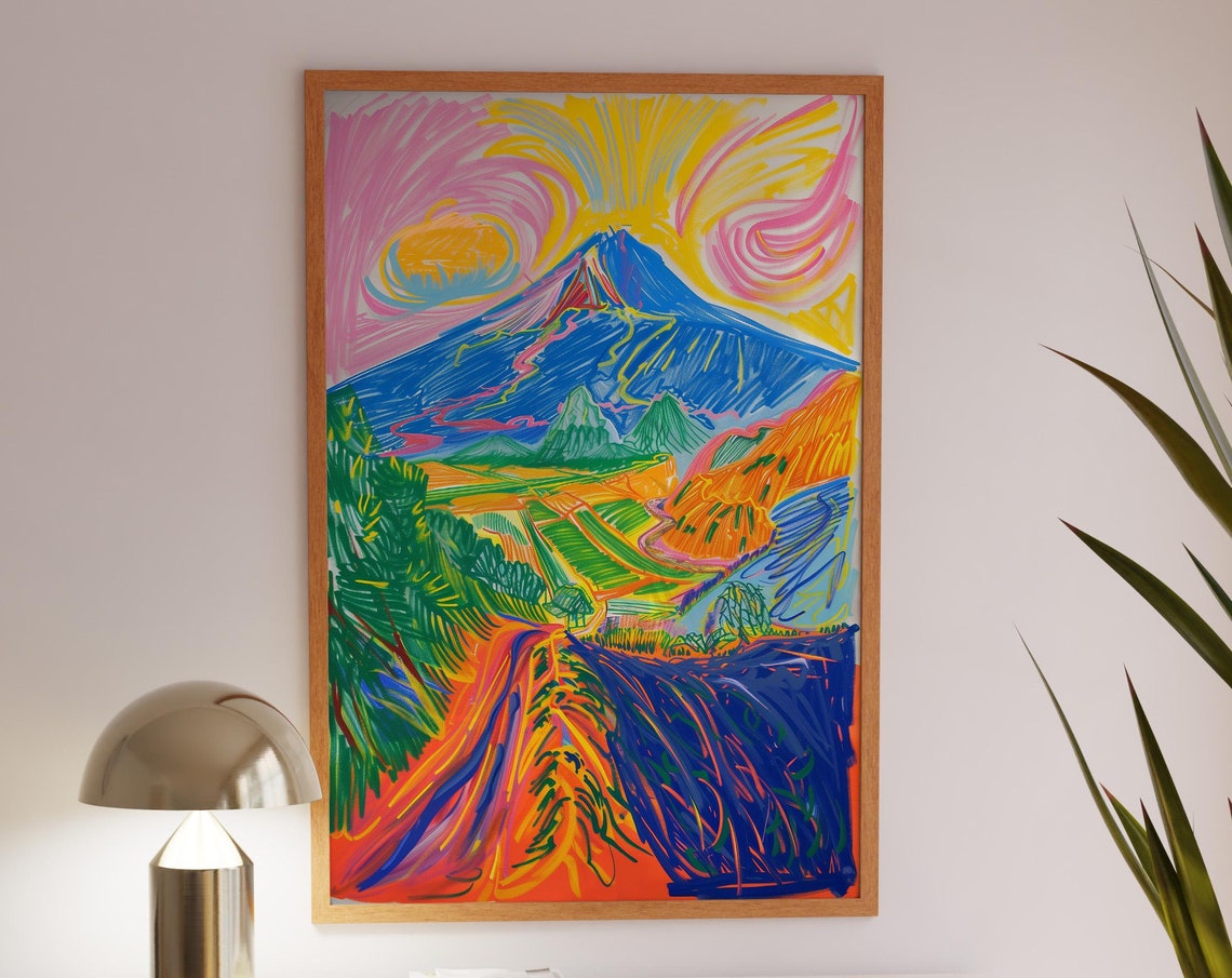 Colorful Mountain Landscape Art Print Modern Wall Decor Vibrant And Fun Home Decor Nature Themed Art Abstract Mountain Painting
