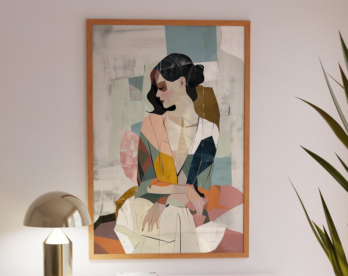 Geometric Woman Portrait Muted Earth Tones Contemporary Art Print