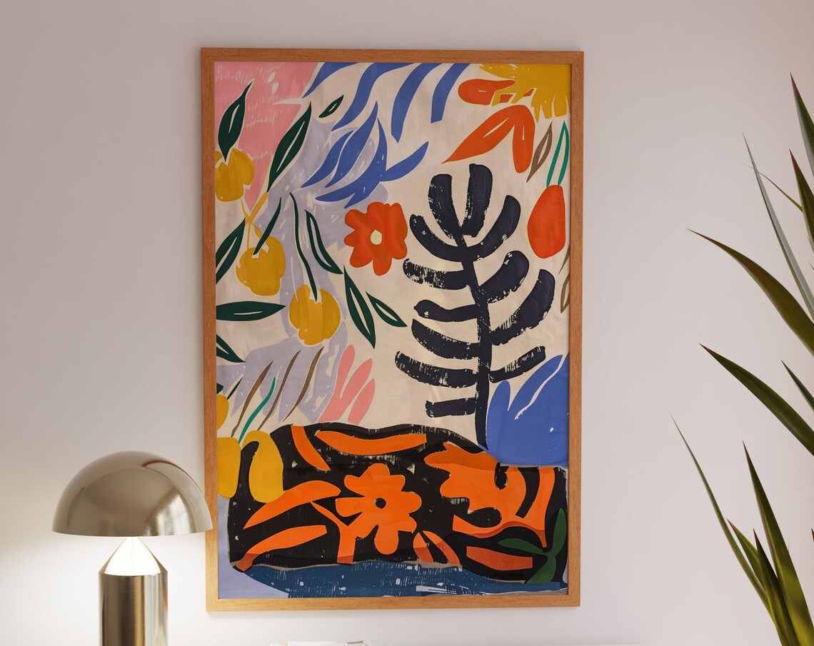 Bold Abstract Botanical Floral Leaves in Bright Fauvist Poster