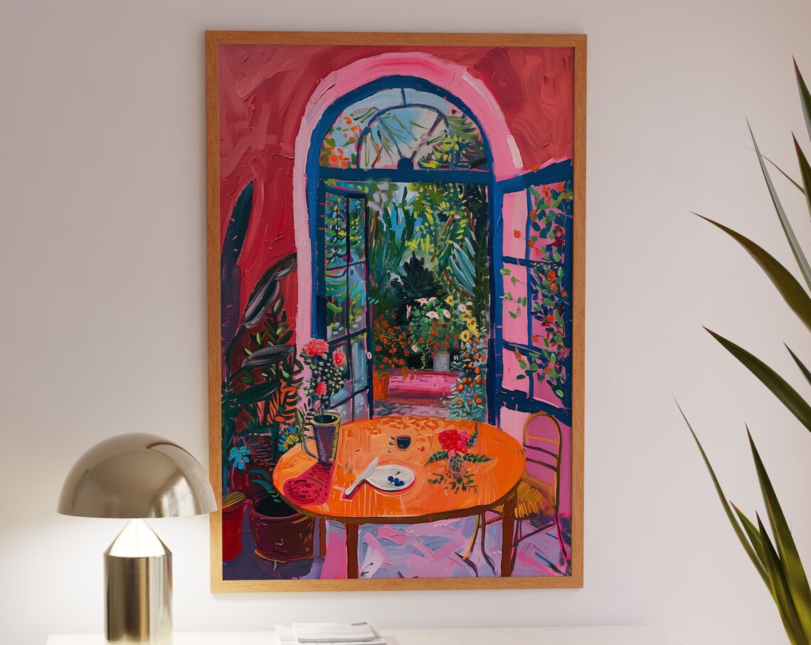 Matisse-Inspired Indoor Garden, Floral Window Art Print