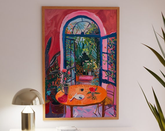 Matisse-Inspired Indoor Garden, Floral Window Art Print