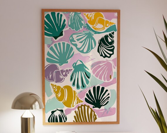Colorful Seashell Art Print Vibrant Beach Themed Abstract High Resolution Jpg Coastal Wall Decor