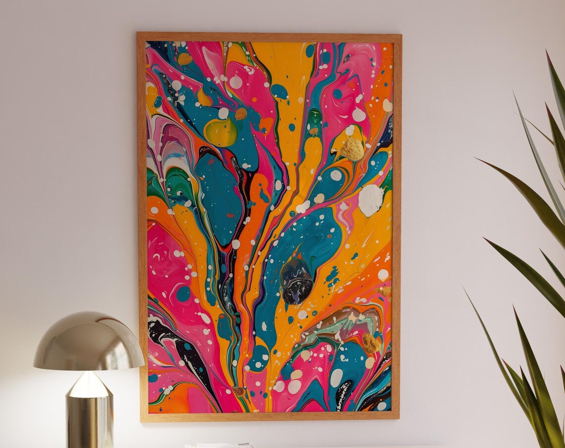 Colorful Fluid Marble Abstract Painting Pink Orange Teal Swirl Poster