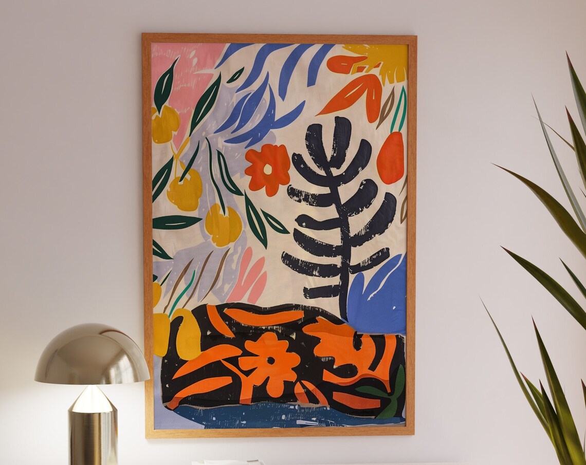 Abstract Orange Flower Bold Black Graphic Shape Floral Art Print