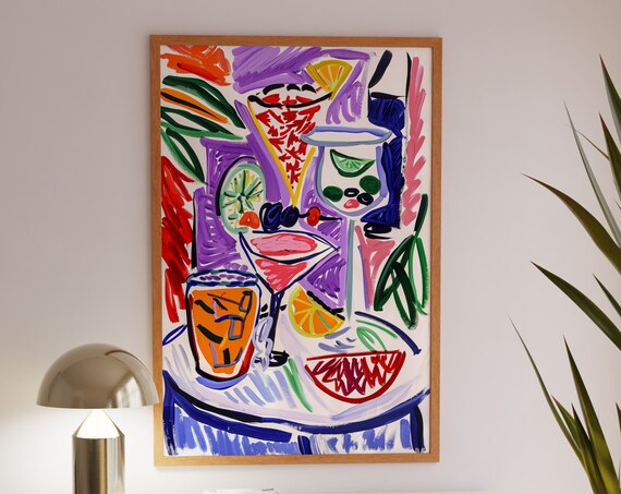 Purple Abstract Cocktail Martini Citrus Modern Chic Art Poster