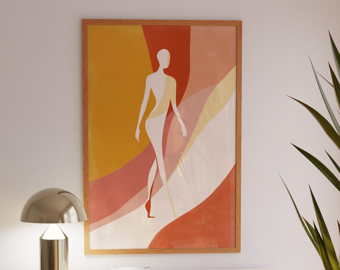 Minimalist Walking Figure Silhouette Warm Sunset Tones Abstract Poster
