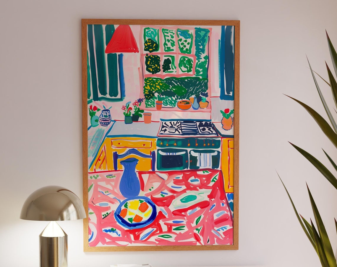 Colorful Abstract Kitchen Art Print Bright Modern Kitchen Wall Decor Contemporary Vibrant Kitchen Illustration Bold Home Decor Art Piece