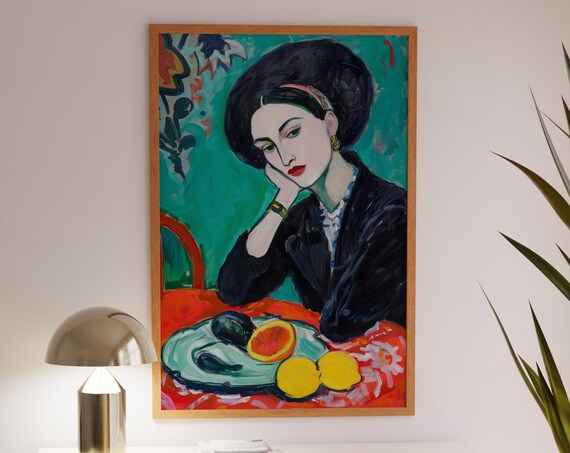 Sophisticated Woman in Black with Fruit Plate Matisse Art Poster