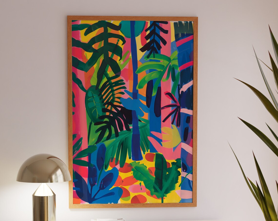 Colorful Electric Jungle Canopy Banana Leaves Vibrant Modern Poster