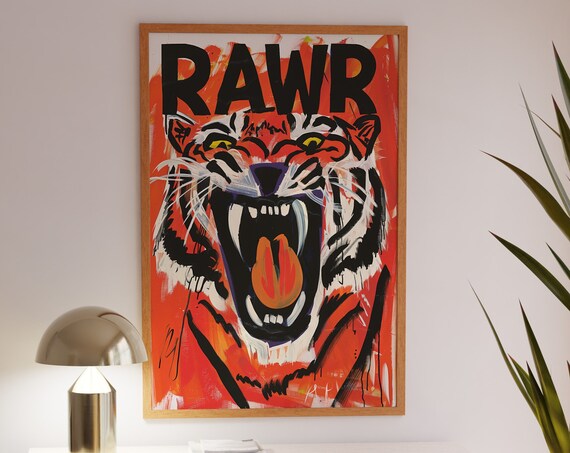 Rawr Tiger Face Fiery Red Graffiti Pop Art Funny Animal Poster