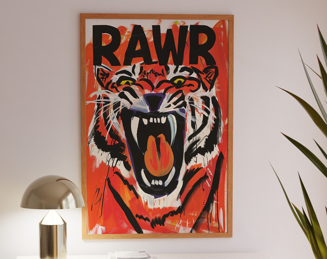 Rawr Tiger Face Fiery Red Graffiti Pop Art Funny Animal Poster