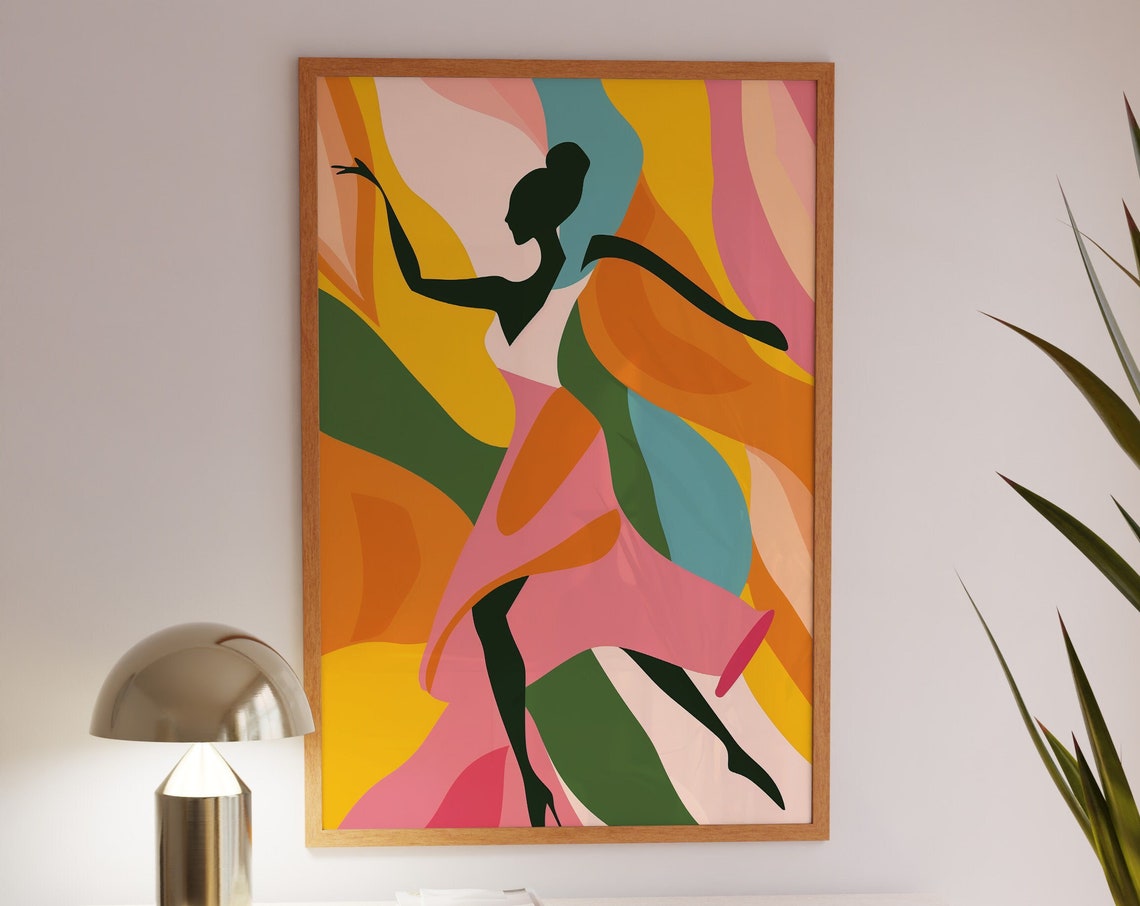 Vibrant Dancing Figure Silhouette Rainbow Flow Modern Poster