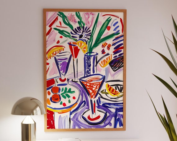 Colorful Abstract Cocktail Party Art Print Modern Wall Decor Vibrant Bar Art Unique Home Decor Bold And Fun Artwork