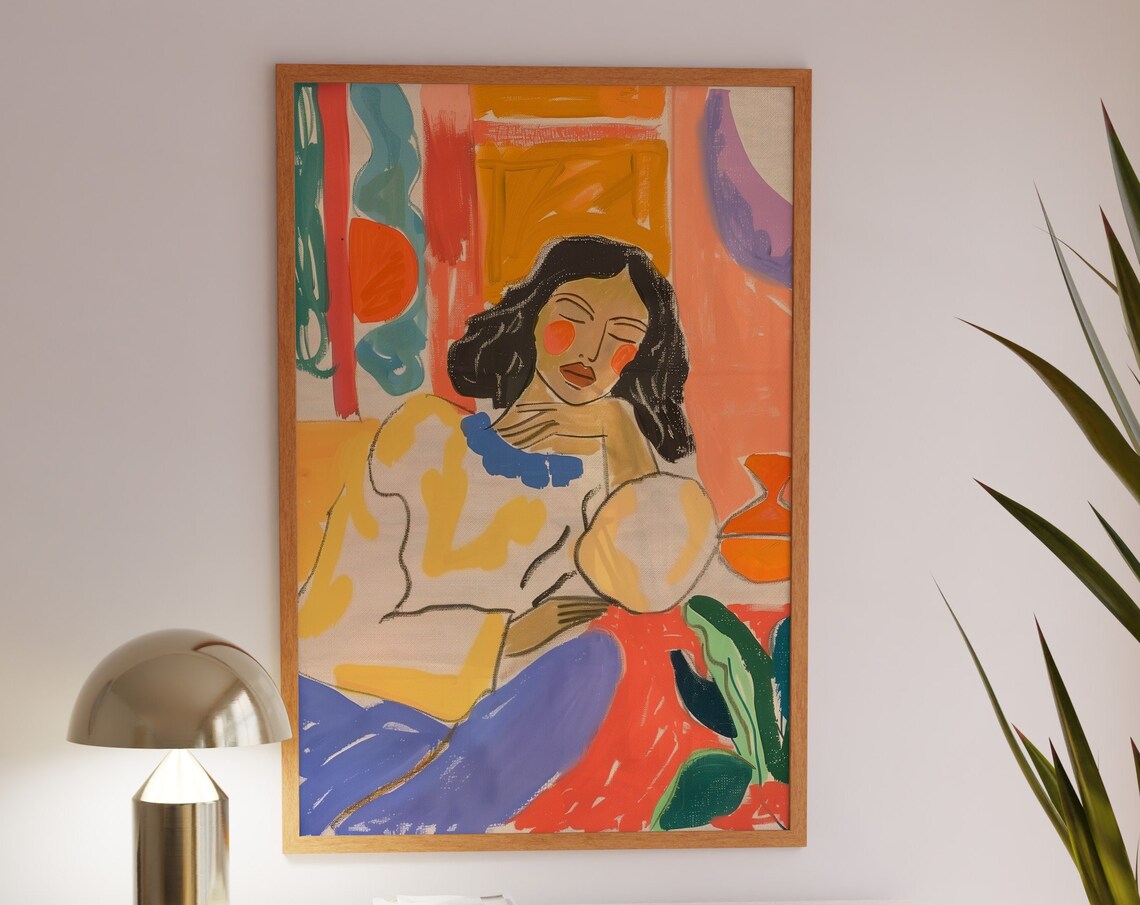 Fauvist Woman Portrait Resting Chin On Hand Colorful Art Print